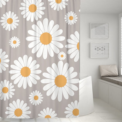 Feblilac Cute Daisy Shower Curtain with Hooks, White and Grey - Feblilac® Mat