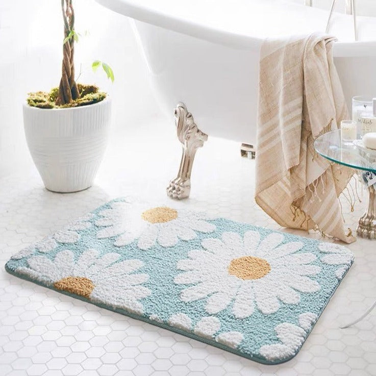 Feblilac Cute White Blue Daisy Flower Bath Mat, Multiple Colors Available - Feblilac® Mat