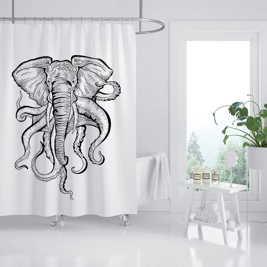 Squid Elephant White Shower Curtain - view 2