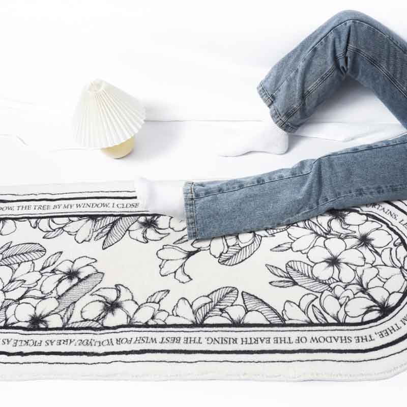 Elegant black and white flower bedroom mat