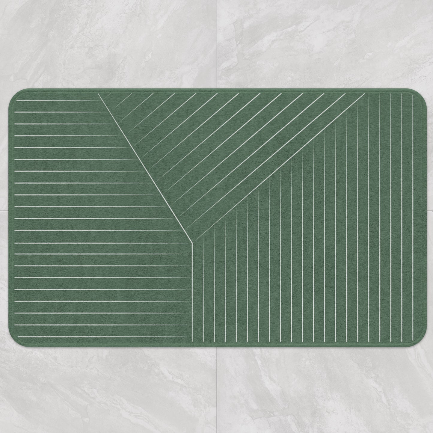 White Line Green Ground  Bath Mat - Feblilac® Mat