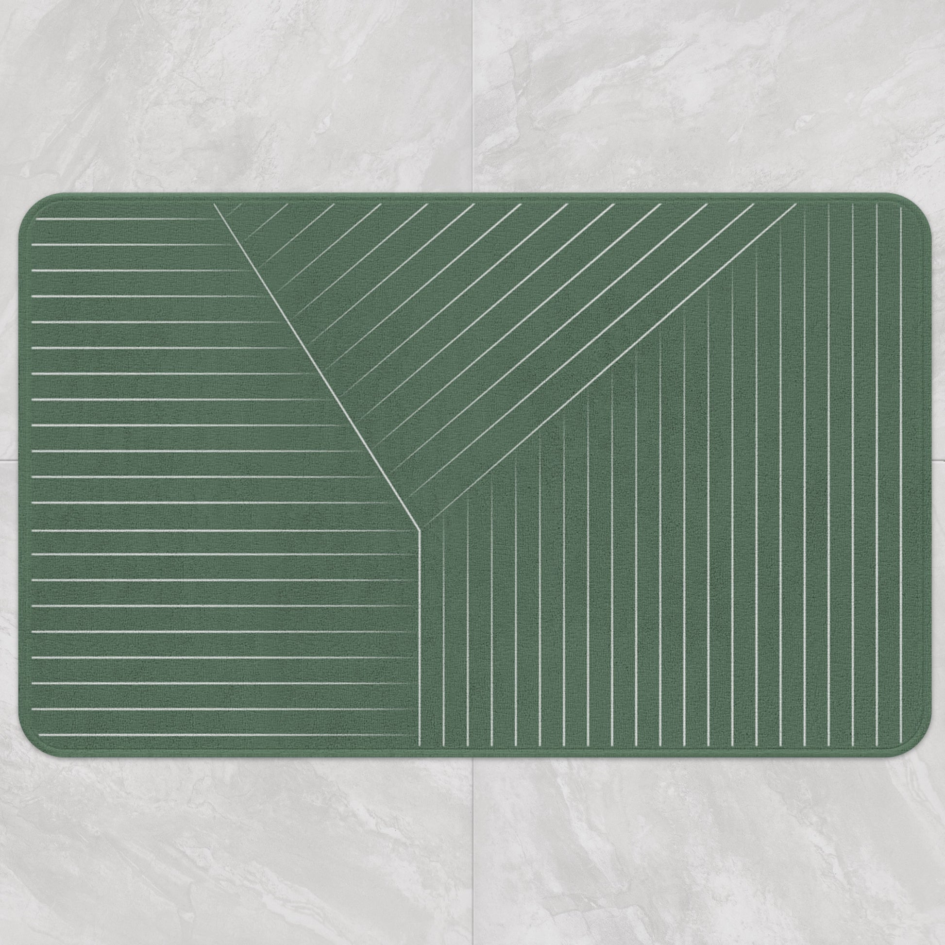 White Line Green Ground  Bath Mat - Feblilac® Mat