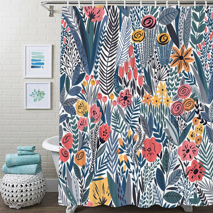 Feblilac Tropical Green Leaves and Flower Landscape Shower Curtain with Hooks, Bathroom Curtains with Ring, Unique Bathroom décor, Boho Shower Curtain, Customized Bathroom Curtains, Extra Long Shower Curtain, Abstract Blue and Purple Gradient Bathroom