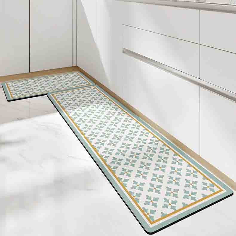 Feblilac Green Flower Leaves Geometric Pattern PVC Leather Kitchen Mat Mom‘s Day Gift - Feblilac® Mat