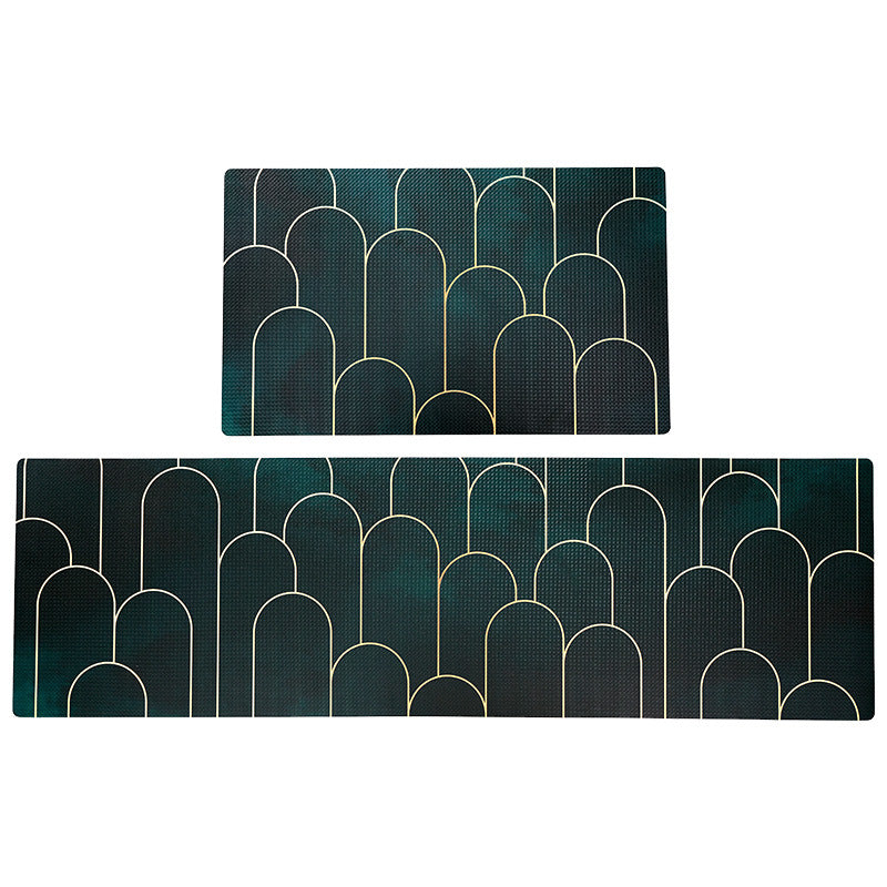 Feblilac Green Golden Abstract Door Pattern PVC Leather Kitchen Mat - Feblilac® Mat