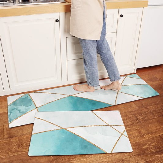 Feblilac Green and Golden Geometric Art Pattern PVC Leather Kitchen Mat - Feblilac® Mat