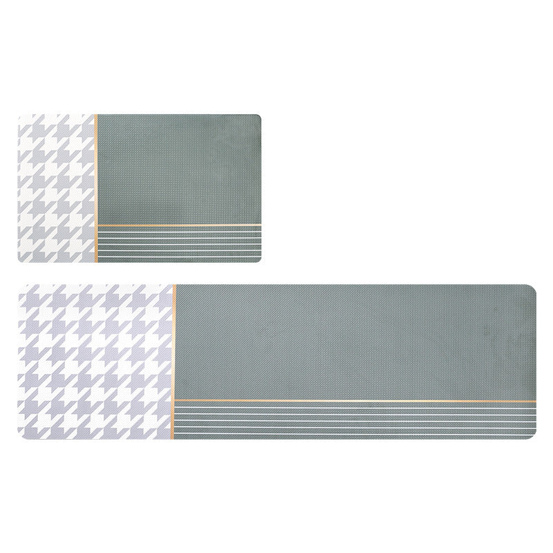 Feblilac Green and Grey Plaid Bird Pattern PVC Leather Kitchen Mat - Feblilac® Mat