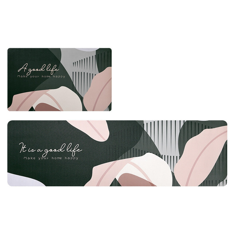 Feblilac Green and Pink Leaves PVC Leather Kitchen Mat - Feblilac® Mat
