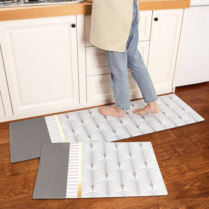 Feblilac Grey Line Art Abstract Leaves PVC Leather Kitchen Mat - Feblilac® Mat
