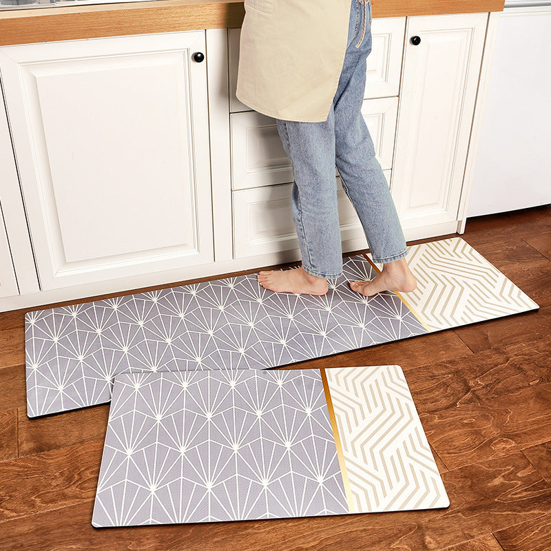 Feblilac Grey and Golden Line Art PVC Leather Kitchen Mat Mom‘s Day Gift - Feblilac® Mat
