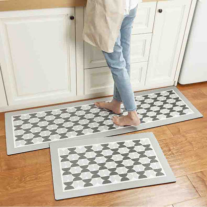 Feblilac Grey and White Geometric Pattern PVC Leather Kitchen Mat - Feblilac® Mat