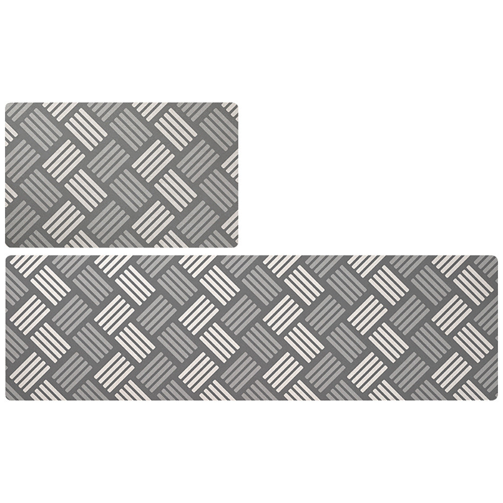 Feblilac Grey and White Lines Geometric Pattern PVC Leather Kitchen Mat - Feblilac® Mat