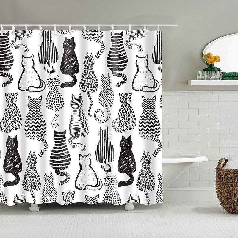 Cat Print Bathroom Curtain