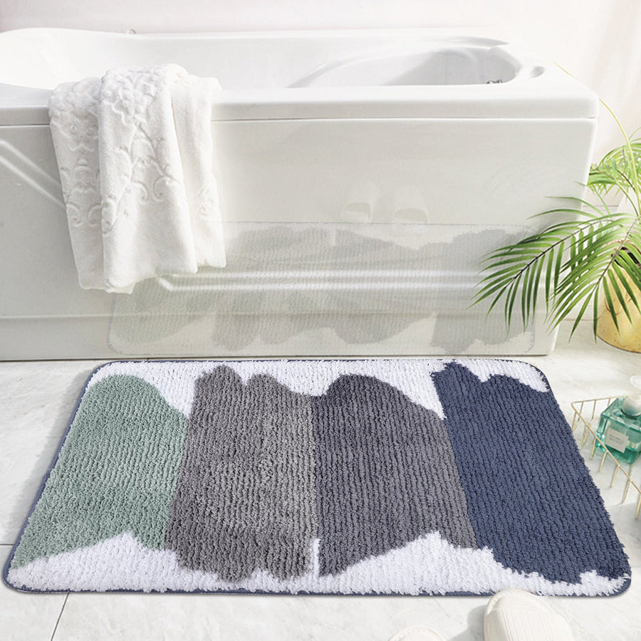 Green and Grey Striped Bathroom Rug - view 2