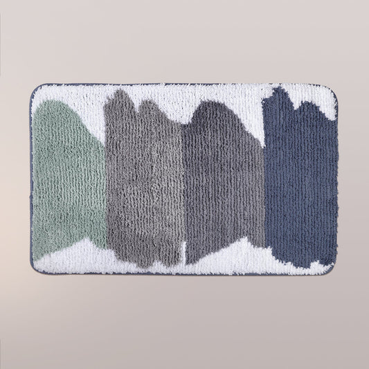 Green and Grey Striped Bathroom Rug