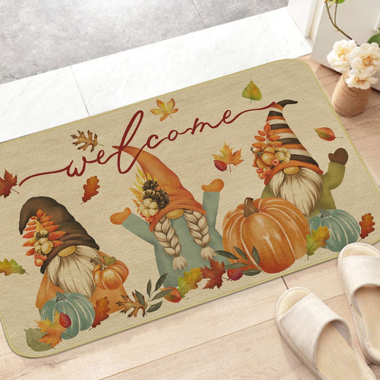 Gnome Pumpkin Welcome Mat