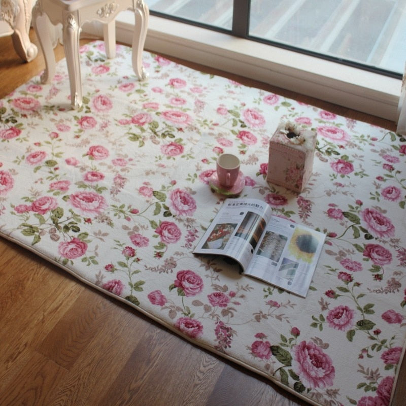 Romantic Floral Room Floor Mats,Sweet Rose Print Carpets For Living Room Modern,Designer Shabby Style Flower R