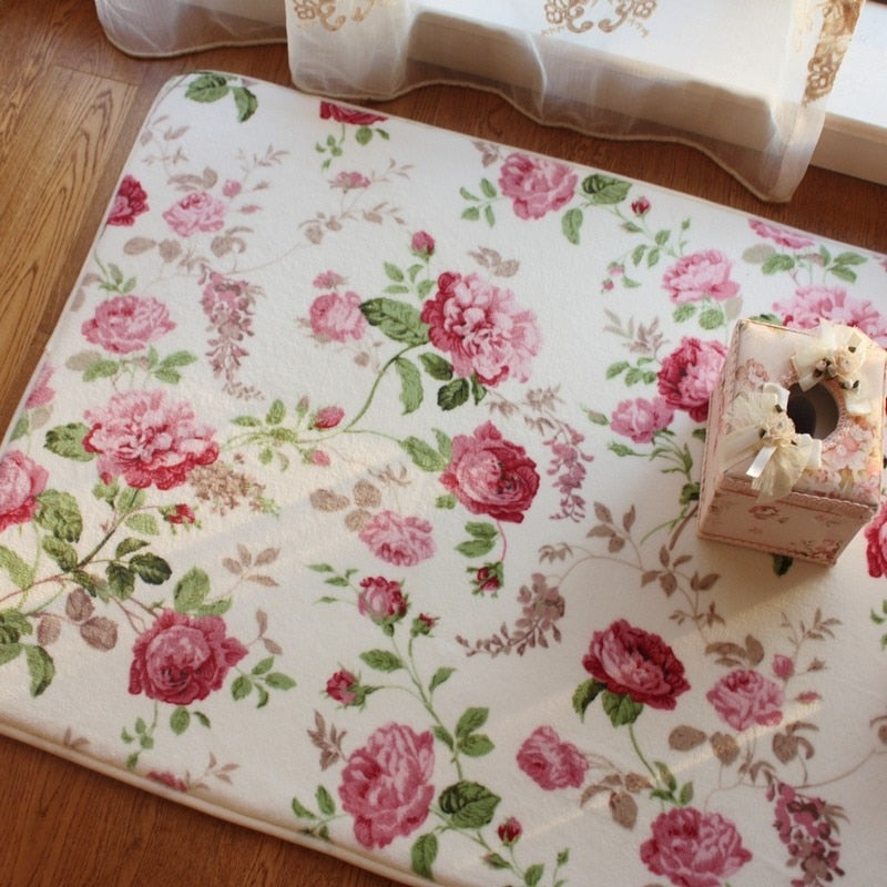 Romantic Floral Room Floor Mats,Sweet Rose Print Carpets For Living Room Modern,Designer Shabby Style Flower R - view 3