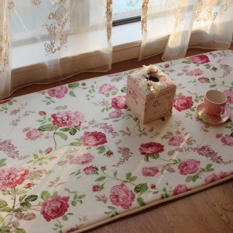 Romantic Floral Room Floor Mats,Sweet Rose Print Carpets For Living Room Modern,Designer Shabby Style Flower Rug Decorative