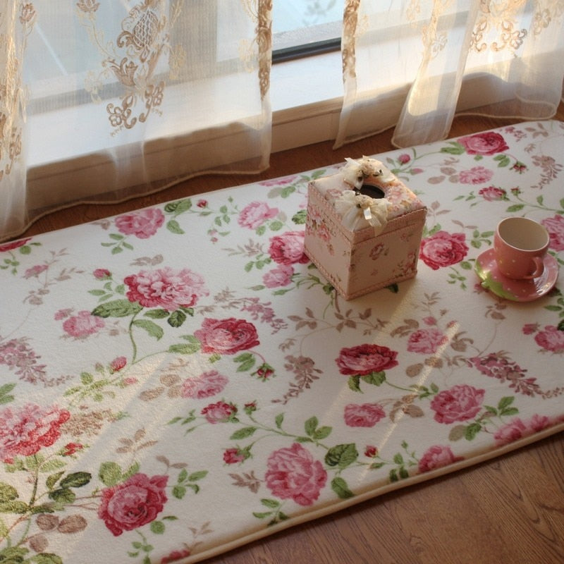Romantic Floral Room Floor Mats,Sweet Rose Print Carpets For Living Room Modern,Designer Shabby Style Flower R - view 2