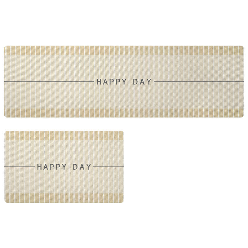 Feblilac Grey and Brown Stripe Happy Day PVC Leather Kitchen Mat - Feblilac® Mat