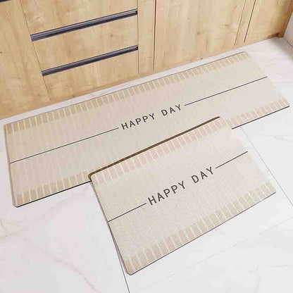 Feblilac Grey and Brown Stripe Happy Day PVC Leather Kitchen Mat - Feblilac® Mat