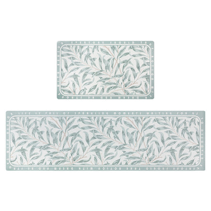 Feblilac Light Green Leaves Foral PVC Leather Kitchen Mat - Feblilac® Mat