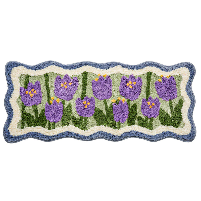 Feblilac Lovely Purple Flowers Bedroom Runner Mat - Feblilac® Mat