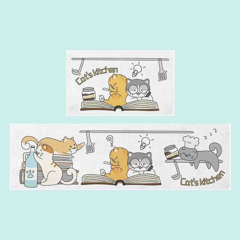 Feblilac Lovely Cats Playing in Kitchen Grey Ground PVC Leather Kitchen Mat - Feblilac® Mat