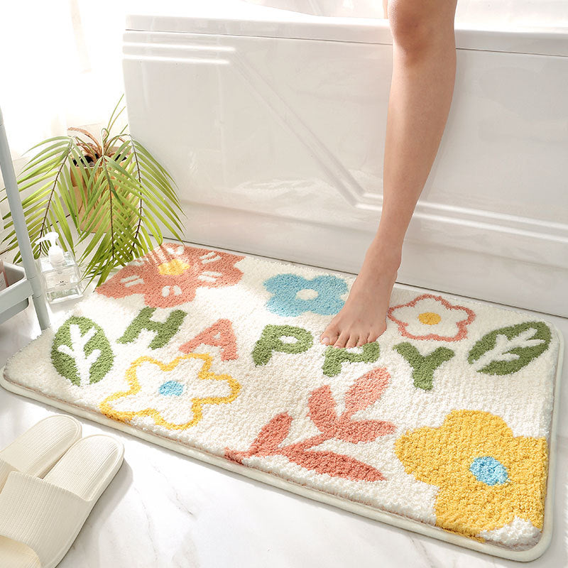 Feblilac Lovely Happy Flowers and Leaves Grey and White Ground Bath Mat - Feblilac® Mat