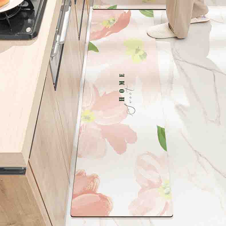 Feblilac Lovely Pink Flowers PVC Leather Kitchen Mat - Feblilac® Mat