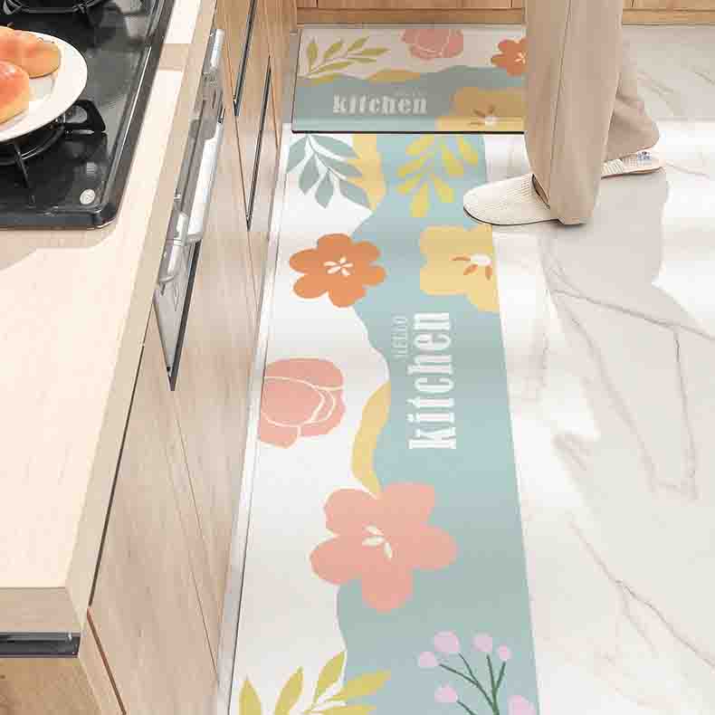 Feblilac Lovely Red Pink Yellow Flowers PVC Leather Kitchen Mat - Feblilac® Mat