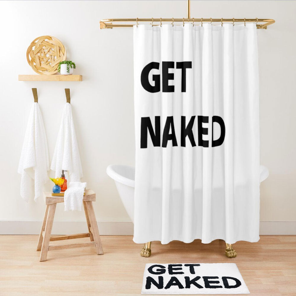 Feblilac Get Naked White Ground Shower Curtain with Hooks, Multiple Sized Blue Bathroom Curtains with Ring, Unique Bathroom décor, Quotation Shower Curtain, Customized Shower Curtains, Extra Long Shower Curtain - Feblilac® Mat