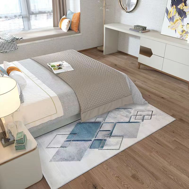 Feblilac Abstract Modern Concise Style Blue and Grey 3D Diamond Geometric Bedroom Rug - Feblilac® Mat