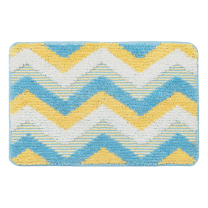 Blue White Yellow Zigzag Texture Bath Mat - Feblilac® Mat