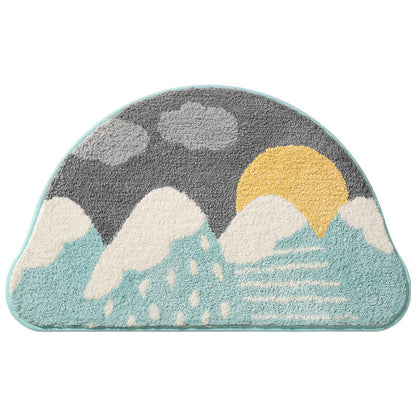 Feblilac Semicircle Sun and Mountain Bath Mat, Sunrise in Snow Mountains Mat - Feblilac® Mat