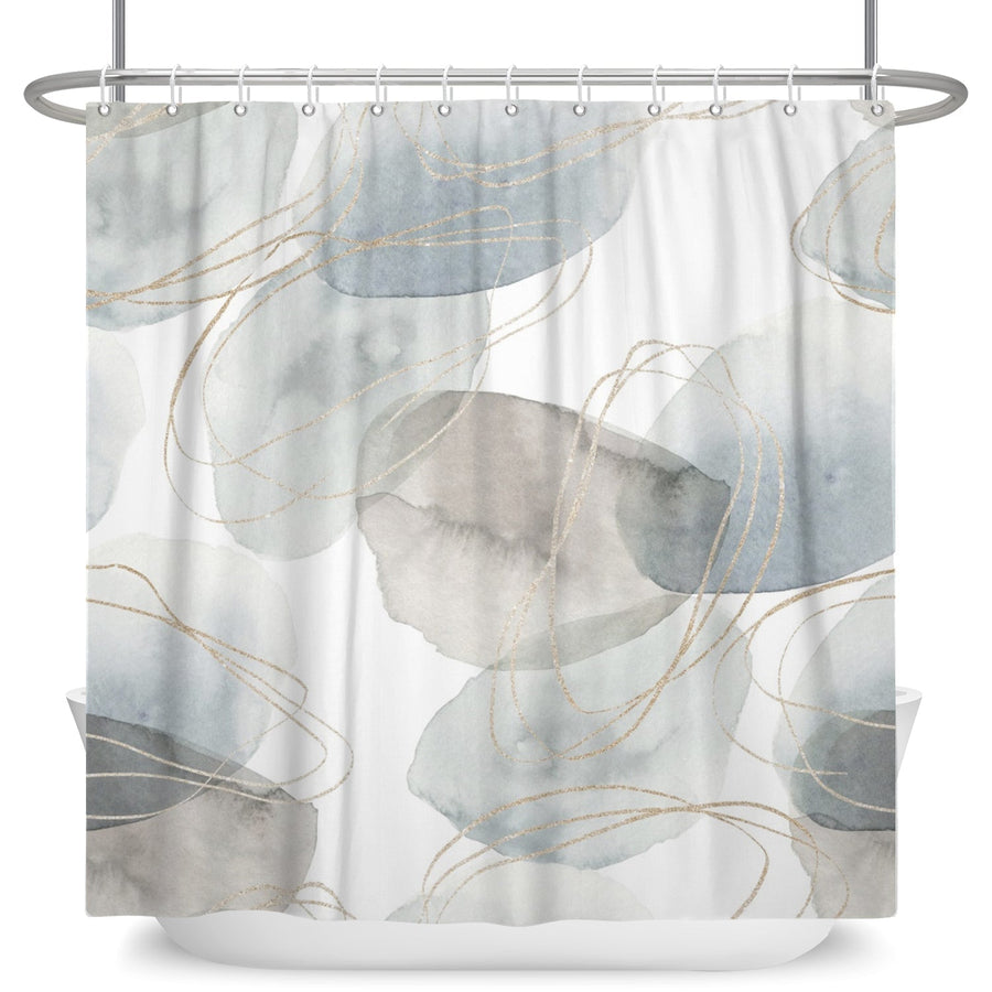 Feblilac Grey and Yellow Marble Pattern Texture Shower Curtains with Hooks, Bathroom Curtains with Ring, Uniqu
