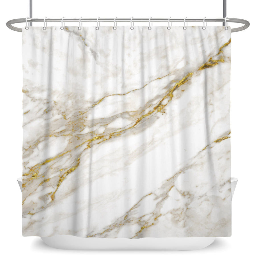 Feblilac Grey and Yellow Marble Pattern Texture Shower Curtains with Hooks, Bathroom Curtains with Ring, Uniqu - view 3