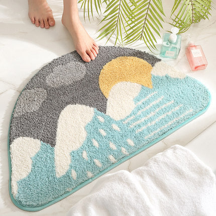 Feblilac Semicircle Sun and Mountain Bath Mat, Sunrise in Snow Mountains Mat - Feblilac® Mat