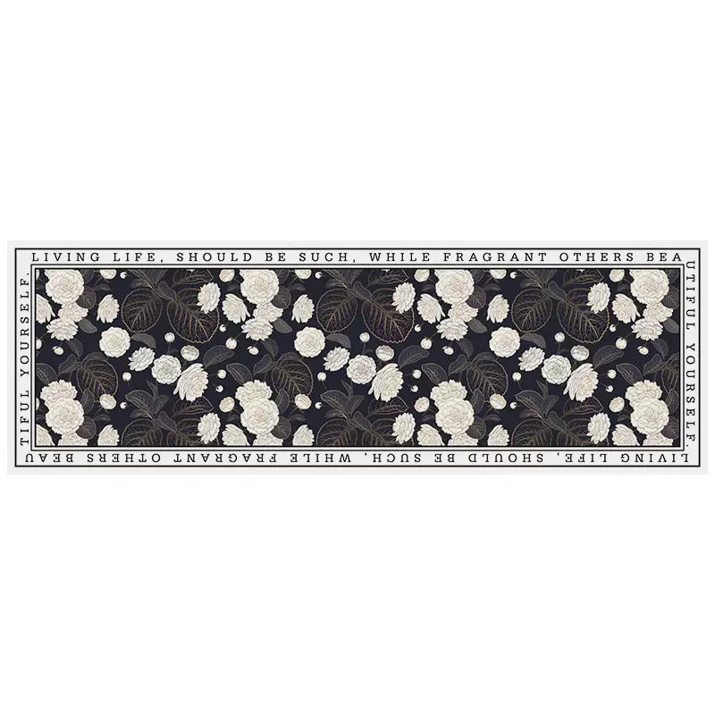 Feblilac Black and White Flower Leave PVC Leather Kitchen Mat - Feblilac® Mat