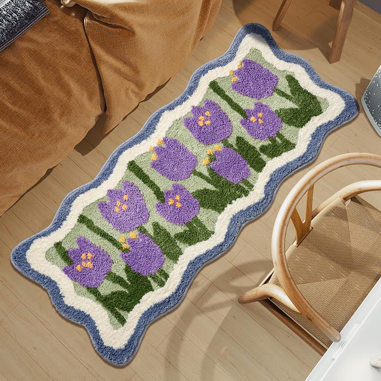 Feblilac Lovely Purple Flowers Bedroom Runner Mat - Feblilac® Mat