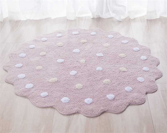 Pink and White Polka Dot Mat, Round Rug