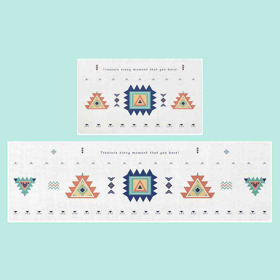 Feblilac Orange Blue Yellow Geometric Pattern PVC Leather Kitchen Mat - Feblilac® Mat