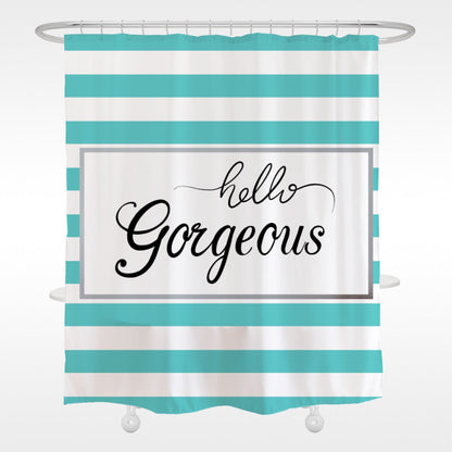 Hello Gorgeous Blue Stripe Ground Shower Curtain