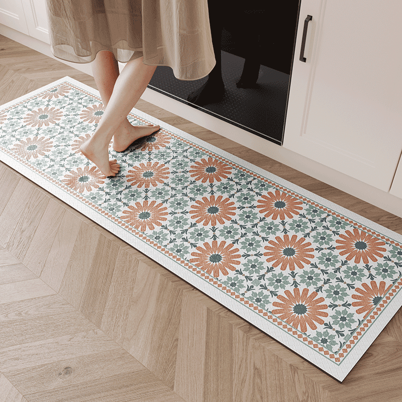 Red Flower Morocco Pattern Kitchen Mat