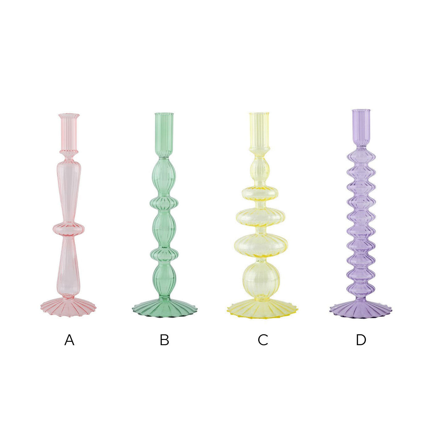 Ribbed Glass Candleholders - Pastel