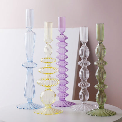 Ribbed Glass Candleholders - Pastel