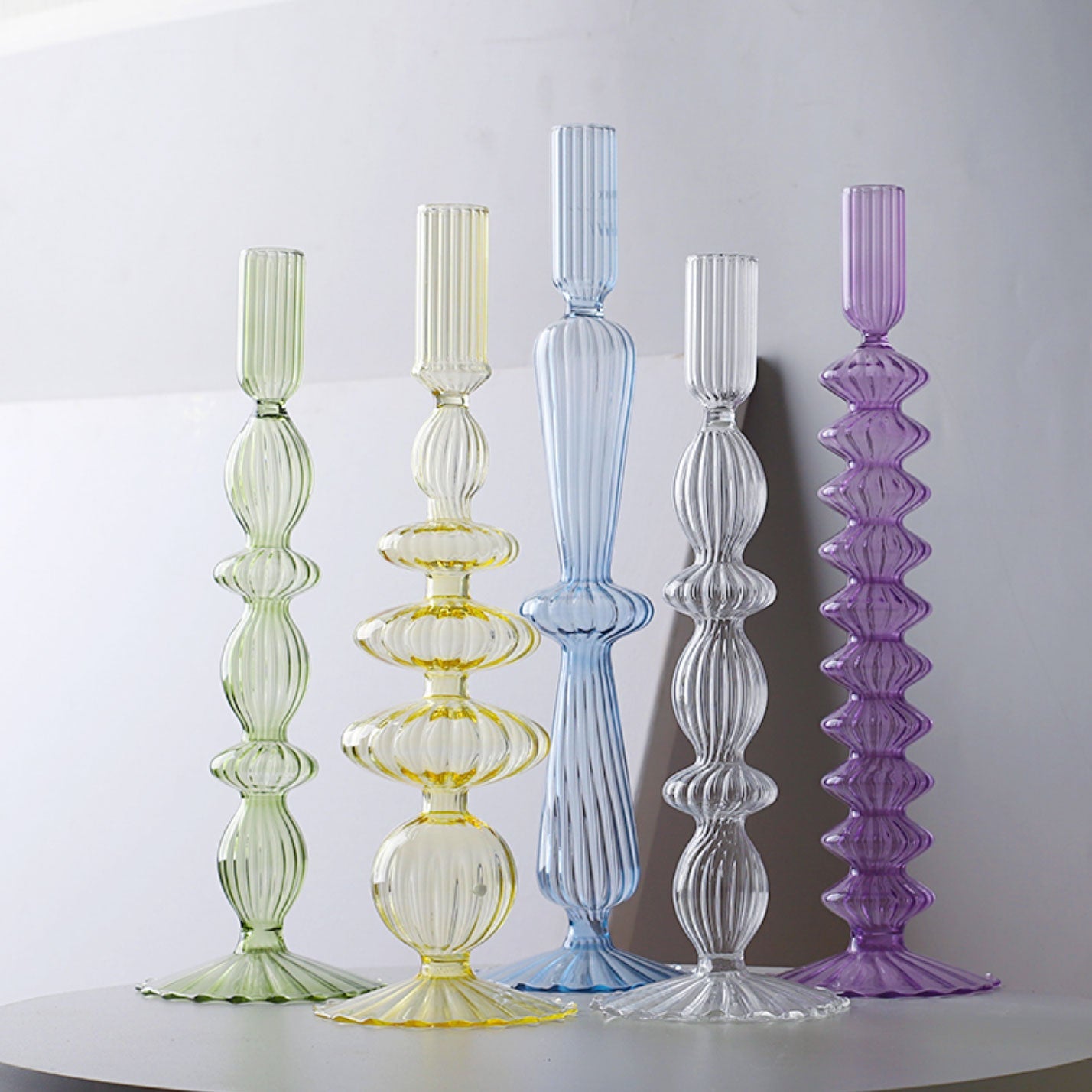 Ribbed Glass Candleholders - Pastel