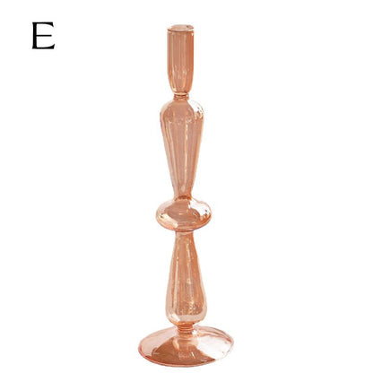 Ribbed Glass Candle Holders - Amber