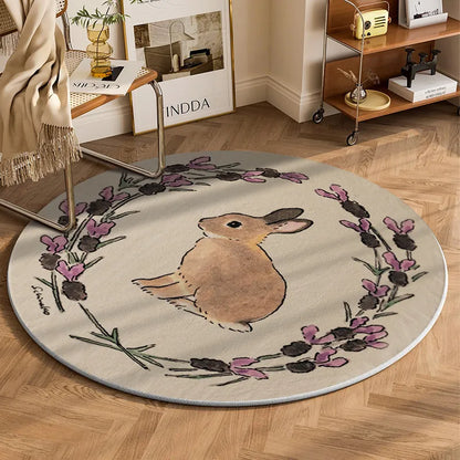 Cute Rabbit Carpet Soft Bedroom Rugs Round Bedside Area Rug Baby Playmats Floor Mat Kids Room Soft Floor Mat for Bedroom Dear